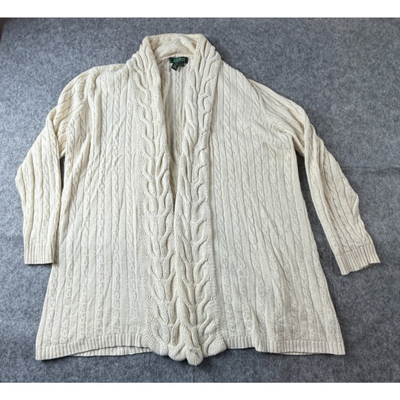 Ralph Lauren Cardigan Sweater Cable Knit Silk Cashmere Size XL Cream READ - Picture 2 of 16